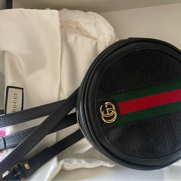 Gucci 598661 Ophidia gg web mini round black leather backpack - Picture 1 of 4